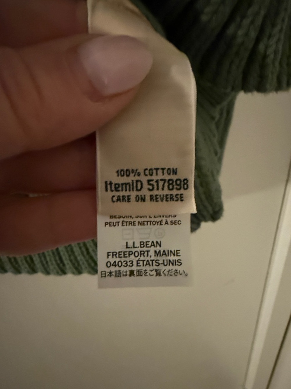 L.L. Bean Olive Green Cable Knit Crewneck Sweater - Picture 3 of 5
